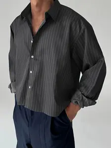 INCERUN Men's Fashion Simple Striped Design Long Sleeve Shirt, Suitable for Daily Wear, Stylish and Comfortable