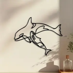 1pc Whale Metal Wall Art, Orca Silhouette Statue Mural, Perfect for Bathroom Wall, Mother's Day Decor, Modern Home Decor, Ideal Gift for Animal Lovers, Salt-Resistant Metal