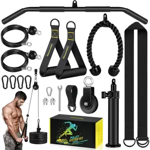 Pulley System, Weight  Pulley System for Home Gym, Machine Attachment with 2 in 1 LAT Pull Down Bar,Tricep Rope,Long Strap,Exercise Handles for Biceps Curl, Forearm