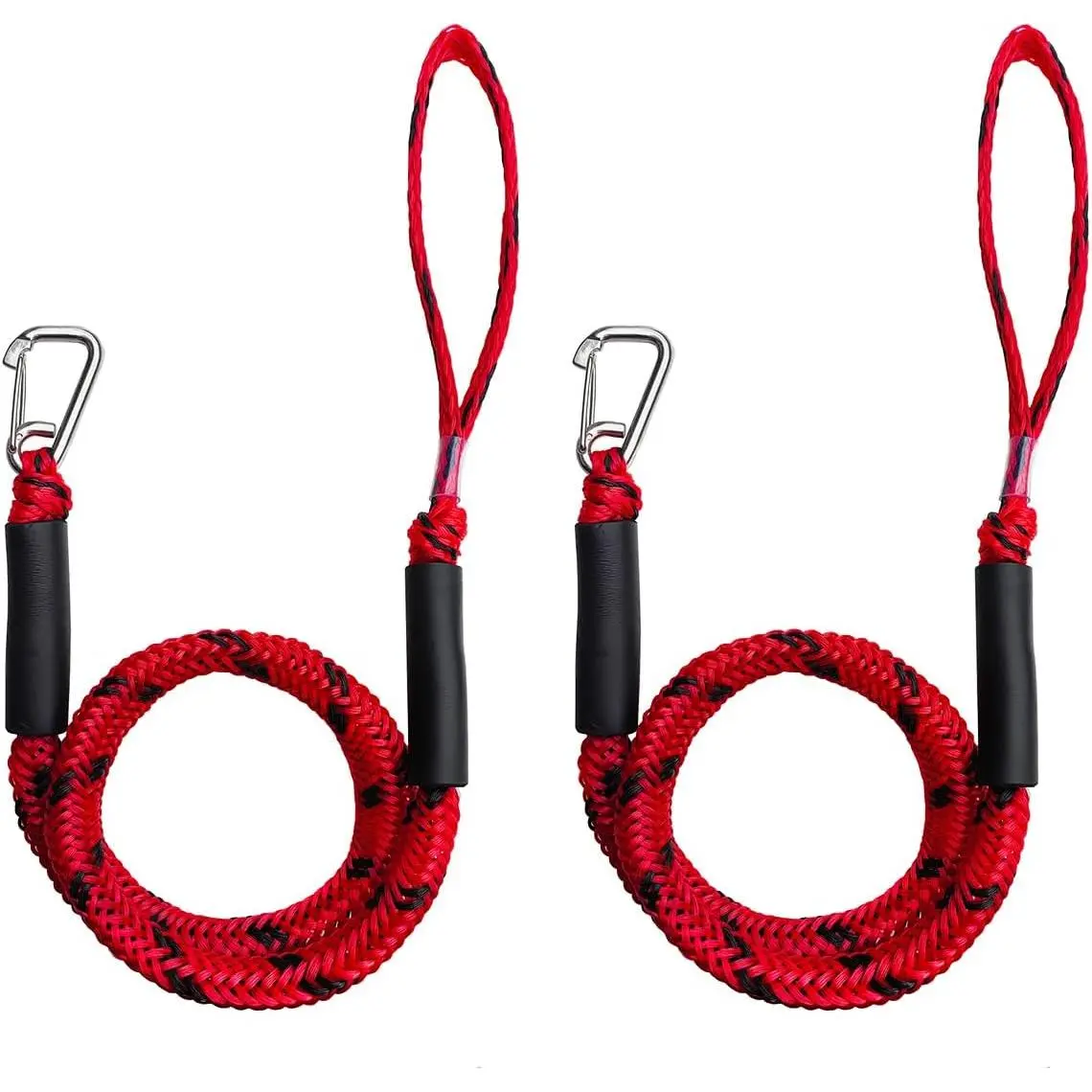 4 ft Bungee Dock Lines 2-Pack, Heavy-Duty Marine-Grade Mooring Ropes with Shock Absorption Bungee Cord, 316 Stainless Steel Clips, Foam Floats, 4500 lbs Load Capacity, Water Sports Boat Accessories for Pontoons, Kayaks, Fishing Boats (Red)