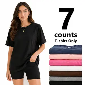【Limited Time deal】【Fast Shipping】 Women Short Sleeve T-Shirt Multipack, Oversized Loose Fit Solid Color Round Neck Casual Tops, Summer Daily Basic Tees for Women（Only T-shirt） Tshirt Womenswear Crewneck Shortsleeve