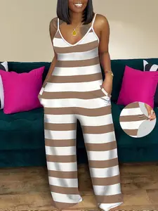 Women's Striped Print Cami Jumpsuit, Casual Sleeveless Overalls Jumpsuit for Summer, Fashion Women's Clothing for Daily Wear