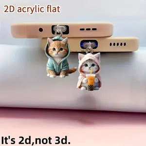 Cute Cat Design Phone Dust Plug, 2D Acrylic Flat Phone Dust Plug, Phone Accessories Compatible with Type-C & Phone Port