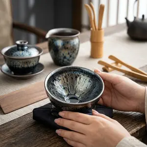 Song Dynasty Imperial Household-Commissioned Jian Ware Tea Bowl, Intangible Cultural Heritage Generational Craftsmanship Piece with Striking Yōhen Glaze Transmutation