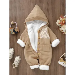 NewNewborn Boys And Girls Knitted Jumpsuit With Long Sleeve Hooded Pants Jumpsuit 2-piece