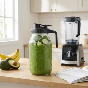 Glass Mason Jar Pitcher with Lid - Wide Mouth, 2 Quart (64 oz) - Heavy Duty, Leak Proof - Sun & Iced Tea Pitcher, Cold Brew Coffee, Breast Milk Storage, Water