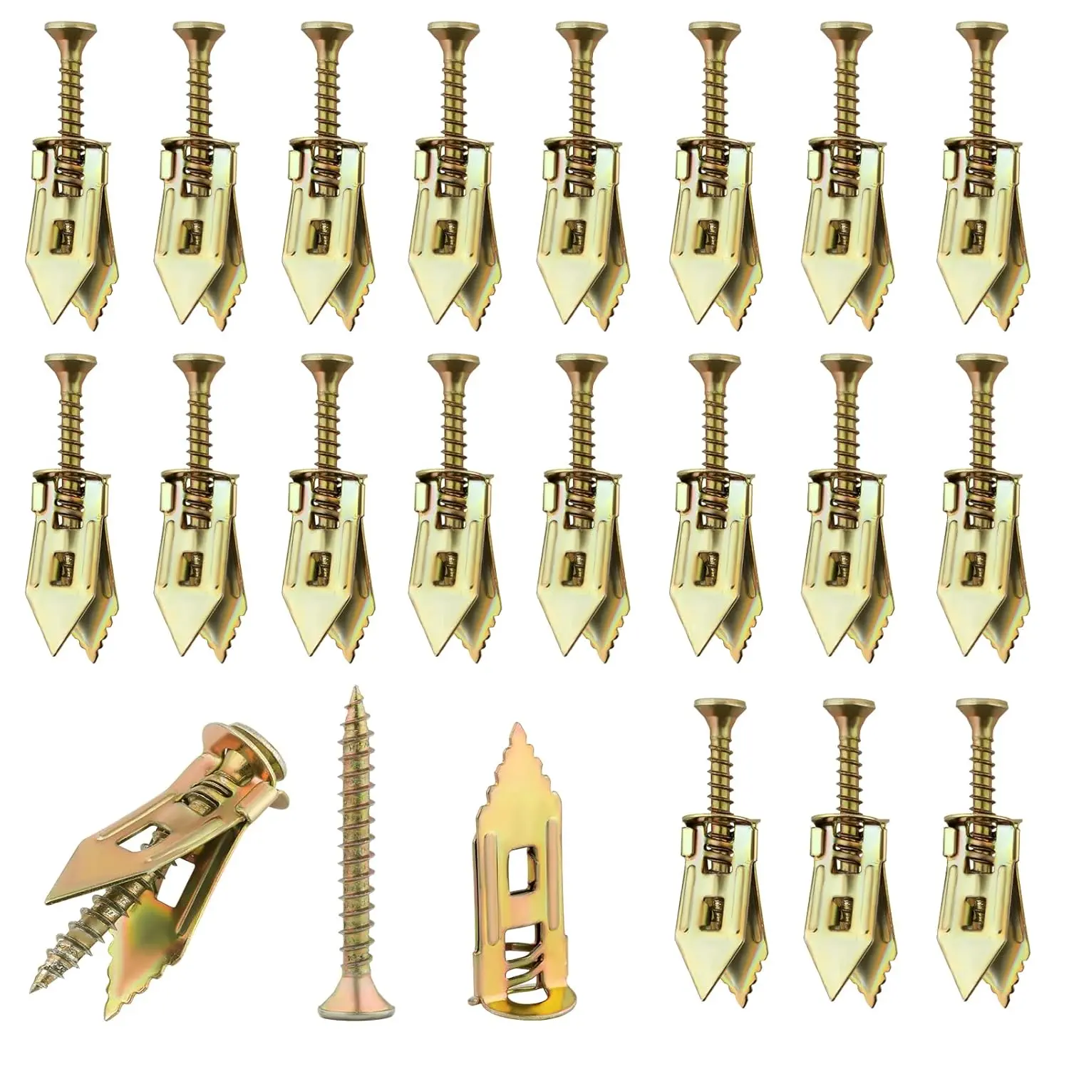 40 count Self Drilling Drywall Anchors and Screws Kit - Zinc Plated Steel Wall Anchors for Drywall Heavy Duty, No Drill Or Holes in Wall, for TV, Shelf Straps, Cabinets (20PCS Screws and 20 count Anchors)