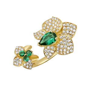 10K/14K Solid Gold Teardrop Floral Orchid Bloom Ring - NEWR-147 GREEN