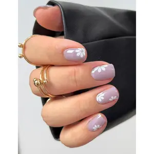 Semi Cured Gel Nail Strips (Purple Flower), 20 Pcs Gel Nail Wraps, Stickers, Salon Quality, Long Lasting, Works With Any UV Lamps