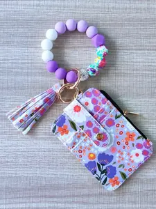 Dmk Boho Style Beaded Keychain with Fringe, Floral Pattern Wallet, Fashionable Keychain for Keys and Bags, Mother's Day Gift