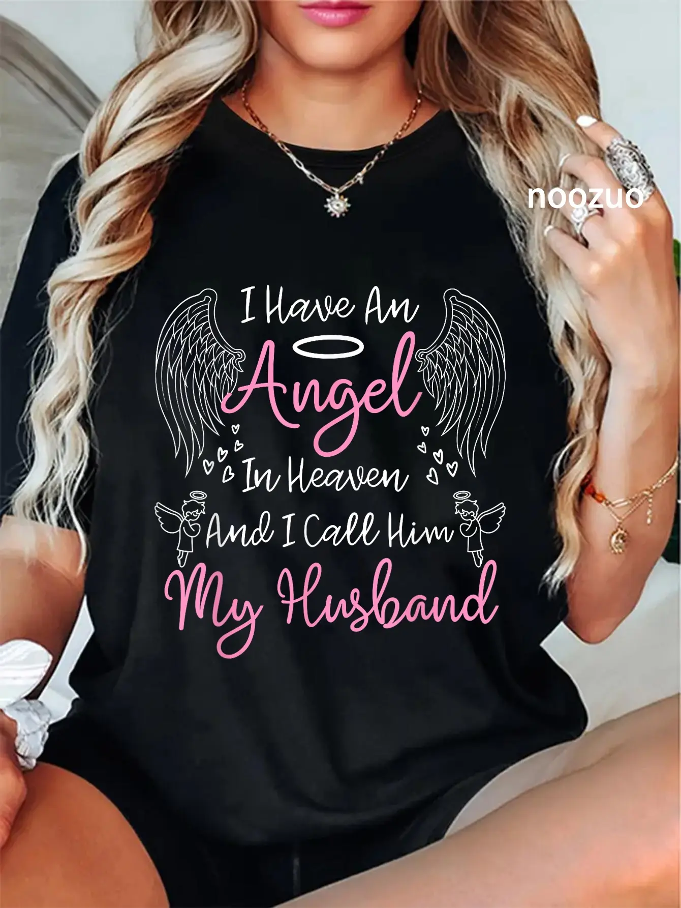 100% Cotton I Have an Angel in Heaven And I Call Him My Husband Memorial T-Shirt