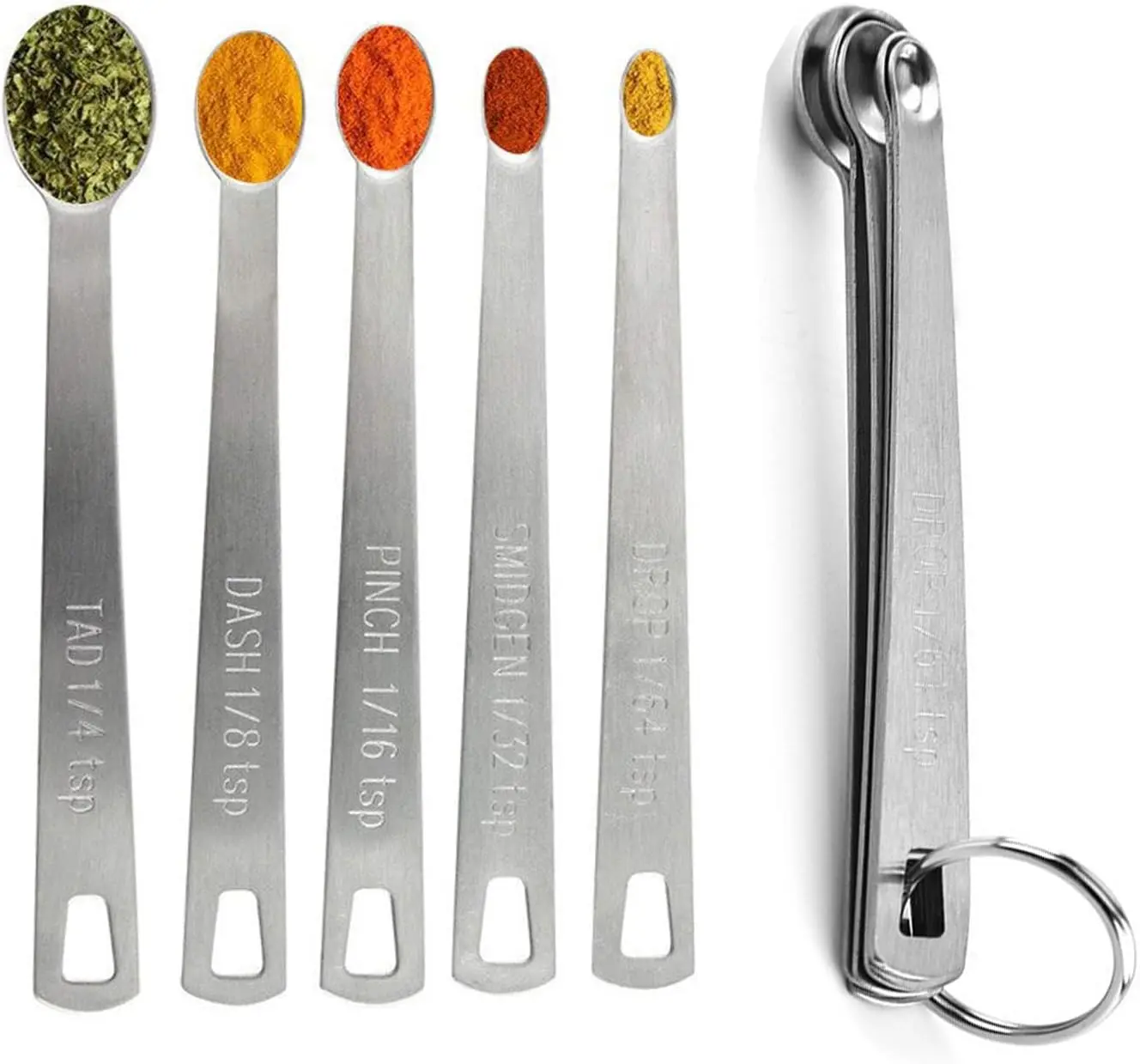 Measuring Spoons Set, Includes 1/4 tsp, 1/8 , 1/16 , 1/32 , 1/64 , Tablespoon and Teaspoon for Measure Liquid and Dry Ingredients, Food Grade Stainless Steel measuring Cups (5)