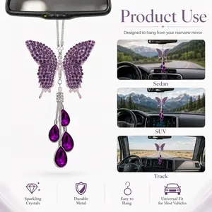 Diamond Butterfly Tassel Car Hanging Ornament, Rearview Mirror Rhinestone Butterfly Pendant, Girl Car Interior Decoration, car hanging ornament, rhinestone car decor, bling car accessories, perfect gift,Cute Interior Car Decor