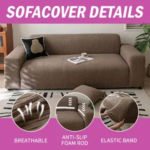 All-Season Universal Sofa Cover, Simple Style Pure Color Wide Stripe Texture, Fleece Elasticity, Soft, Anti-Slip Dustproof Pet Friendly