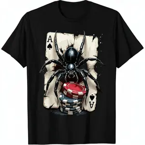 Men's Loose-Fitting Cotton T-Shirt - Classic Oversized, Smooth Round Neck, Short-Sleeve Graphic Casual Style Tee for Streetwear Ace of Spades Poker Casino Looks