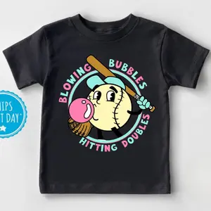 Youth and Adult Baseball Unisex T-Shirt, Hit Doubles and Blowing Bubbles Shirt, Gift For Lover Baseball, Baseball Game Day tee, back to school outfit, youth Casual Wear, Gift For Son And Daughter, Toddler graphic tees
