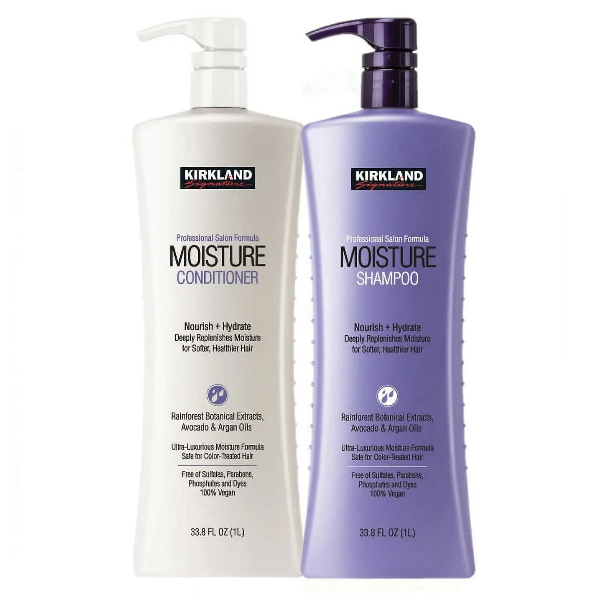 Kirkland Signature Professional Salon Formula Moisture Shampoo & Conditioner Set with Lecithin, Argan Oil & Avocado, Youth-Enhancing Moisturizer for All Hair Types, 33.8 fl oz Each, Haircare