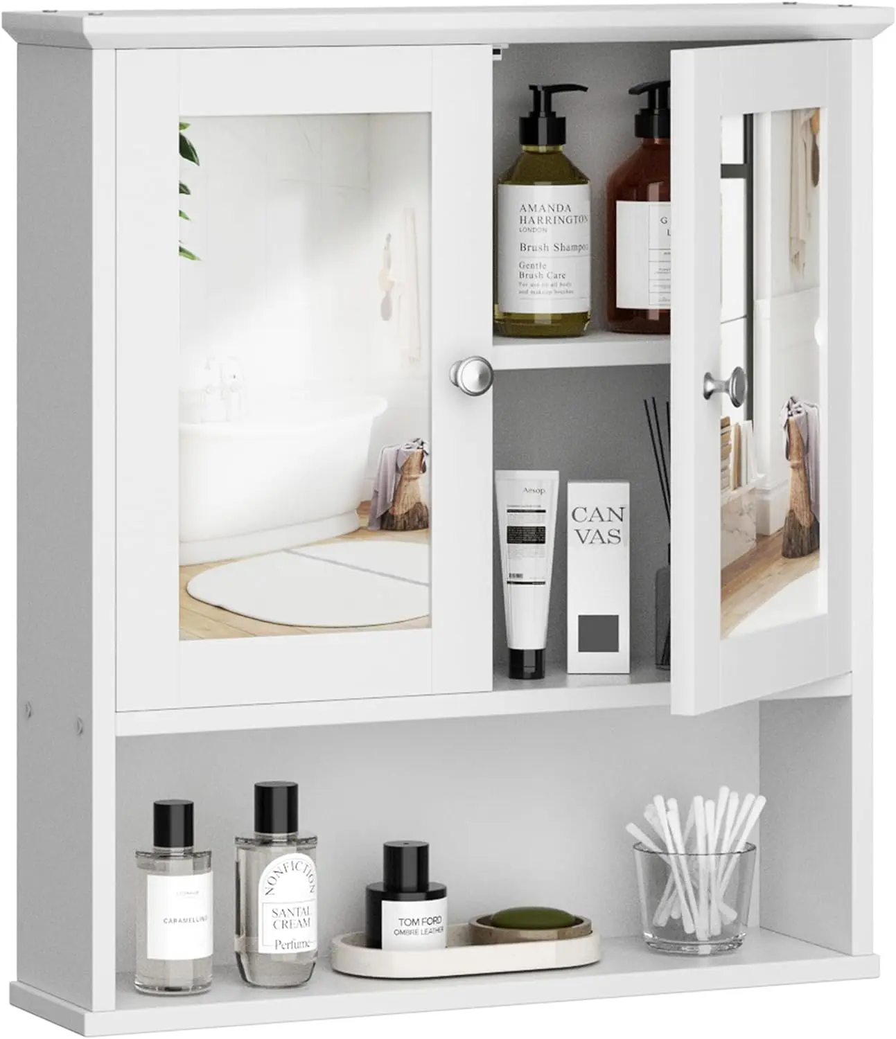 【Summervibes】Ubesgoo Stylish Wall-Mounted Bathroom Cabinet with Mirror: 2-Door Wooden Storage Unit with 3 Adjustable Shelves - Perfect for Over Toilet, Laundry Room, Kitchen