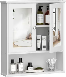 【Summervibes】Ubesgoo Stylish Wall-Mounted Bathroom Cabinet with Mirror: 2-Door Wooden Storage Unit with 3 Adjustable Shelves - Perfect for Over Toilet, Laundry Room, Kitchen