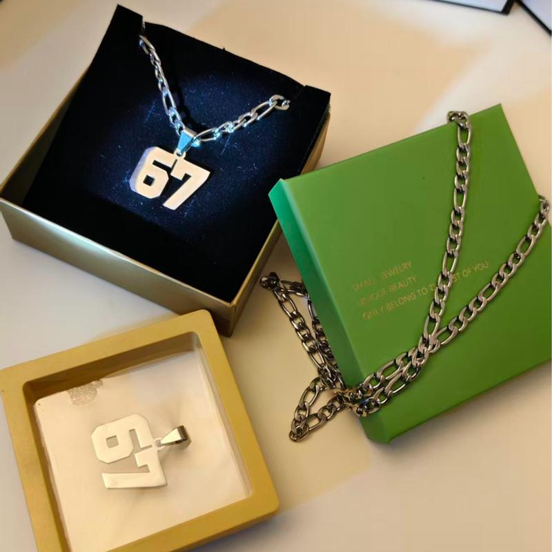 Polished Stainless Steel Sports Number '67' Necklace Extended 60cm Hip-Hop Style Thickened Construction Upgraded Version Ideal for Men Versatile Gift