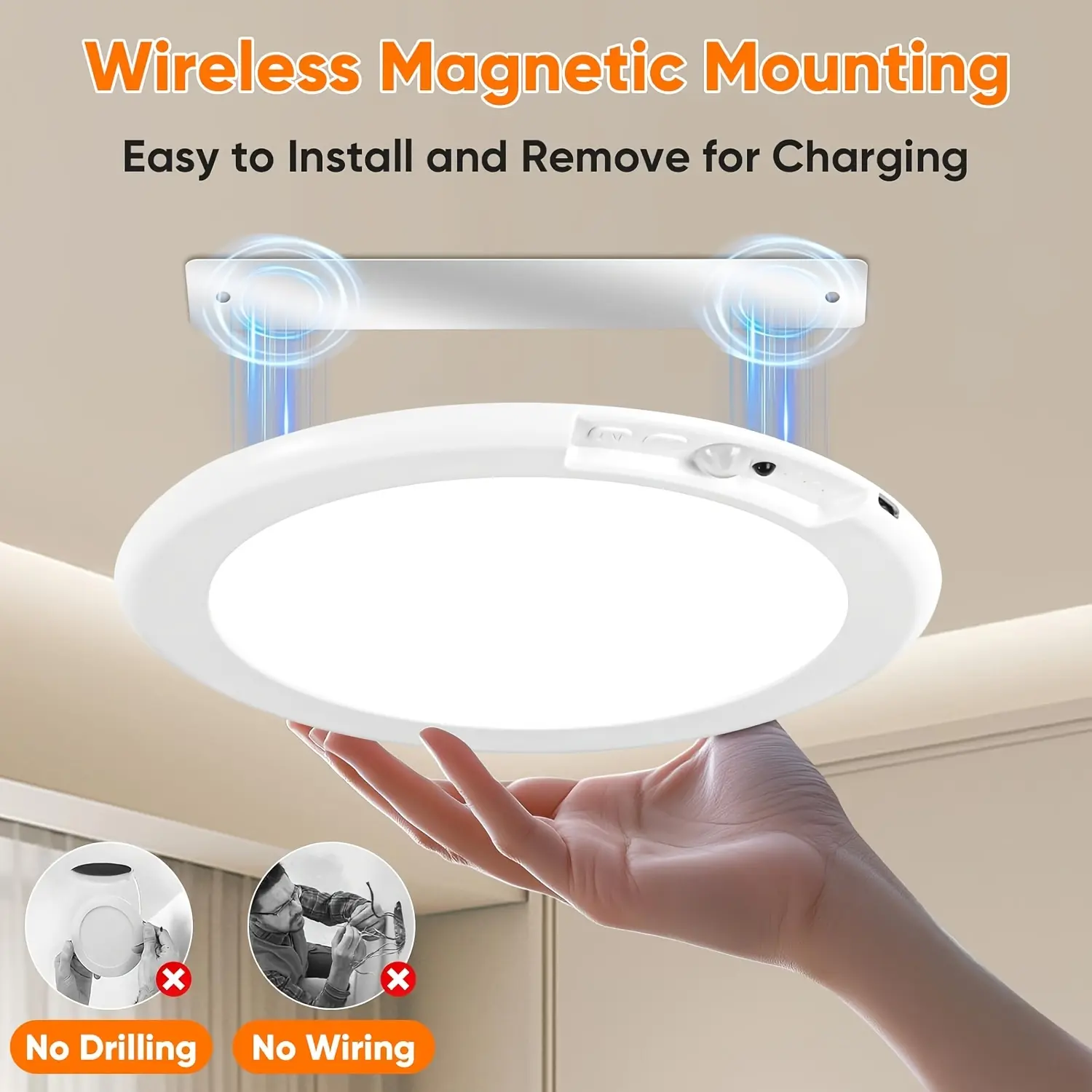 Rechargeable Motion Sensor Ceiling Light with Remote- Closet Lights Battery Operated, Magnetic Mount Shower Lamp, Wireless LED Lights for Bathroom, Stairs, Garage, Hallway, Porch, Pantry, Shed