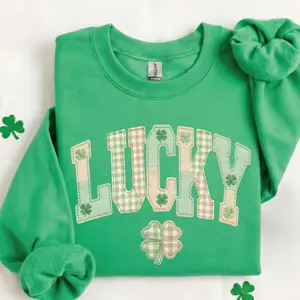 Lucky Sweatshirt  Shamrock Graphic Featuring Faux