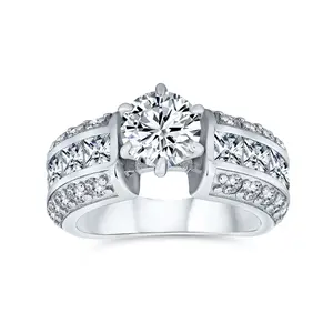 Vintage Art Deco Style 2CTW CZ Round Solitaire Engagement Ring Band 3 Row Band .925 Sterling Silver
