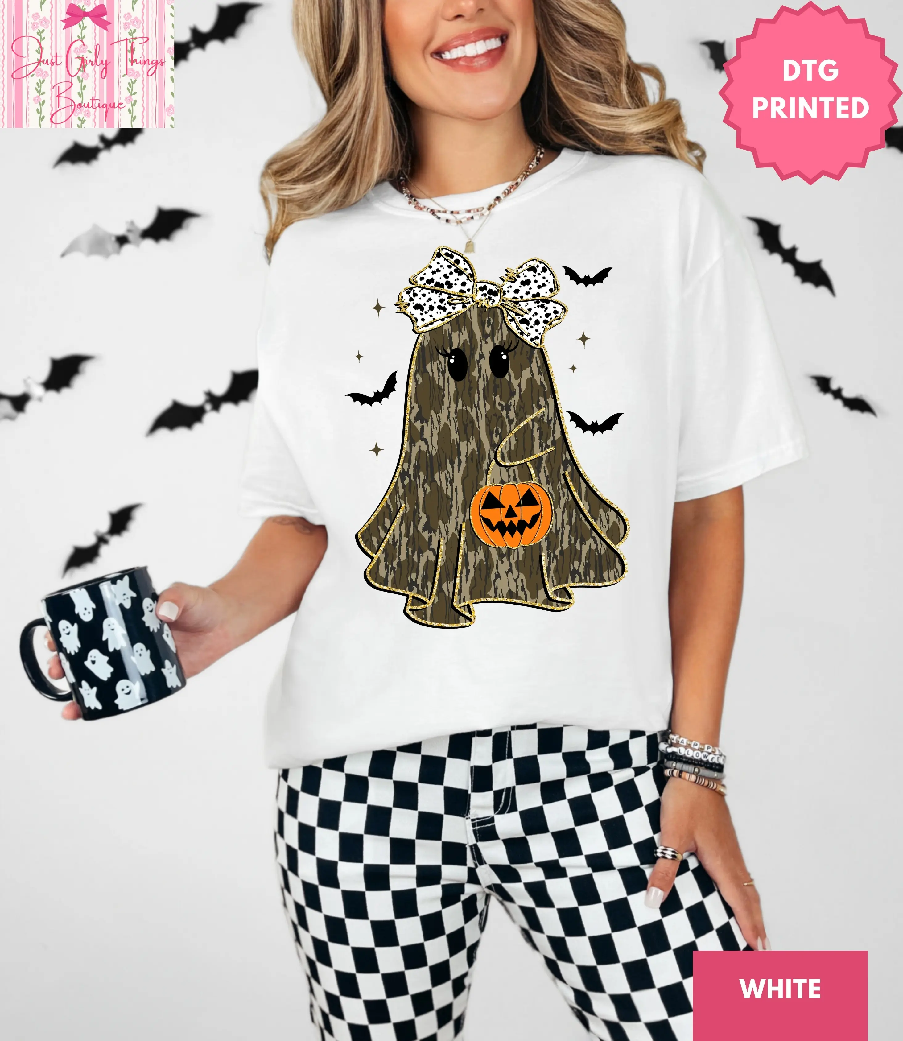Coquette Camo Ghost Shirt, Coquette Camouflage Ghost Shirt, Camo Halloween Shirt, Camouflage Halloween Shirt, Howdy Halloween Shirt, Western Halloween Shirt, Halloween Bow Shirt, Retro Camo Ghost Tee, Halloween Ghost Shirt