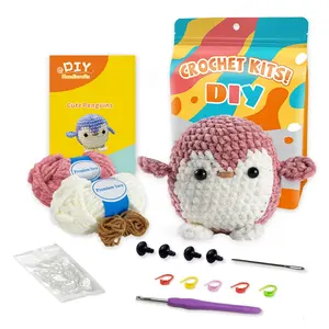 Beginner DIY Crochet Kit, Cute Shiny Plush Penguin, Easy to Learn, Perfect for Doll Gifts, Stress Relief, Knitting Learning, Includes Video Tutorial