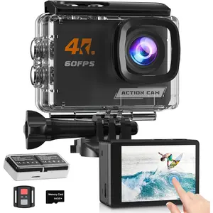 4K60FPS Action Camera Touchscreen, 40M  Underwater Camera with 64G SD Card, 6-Axis Stabilization  Camera 8X Zoom with 2.4G Remote Control 2 * 1350 mAh