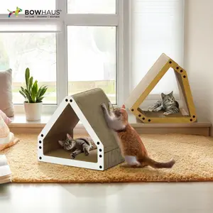 BOWHAUS House Cat Scratcher Lounger, Reversible Scratcher, Large Cat Scratching Pad, Cat Scratching Board, Scratch Pad for Indoor Cats, Brown/White