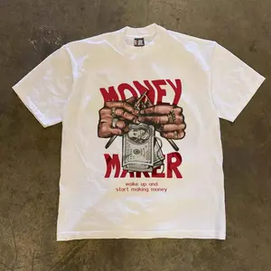 Money Maker Korean Style Oversized T-Shirt | Graphic Streetwear Tee | Unisex White | 100% Cotton | SKU htcisgotcw
