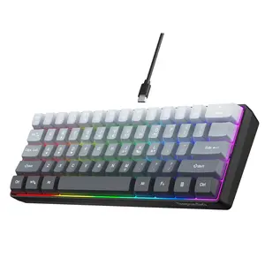 Snpurdiri 60% Wired Gaming Keyboard 61 Keys RGB Backlit Ultra-Compact Small for PC Mac Gamer Typist Travel Easy to Carry on Business Trip Grey-Black creamy