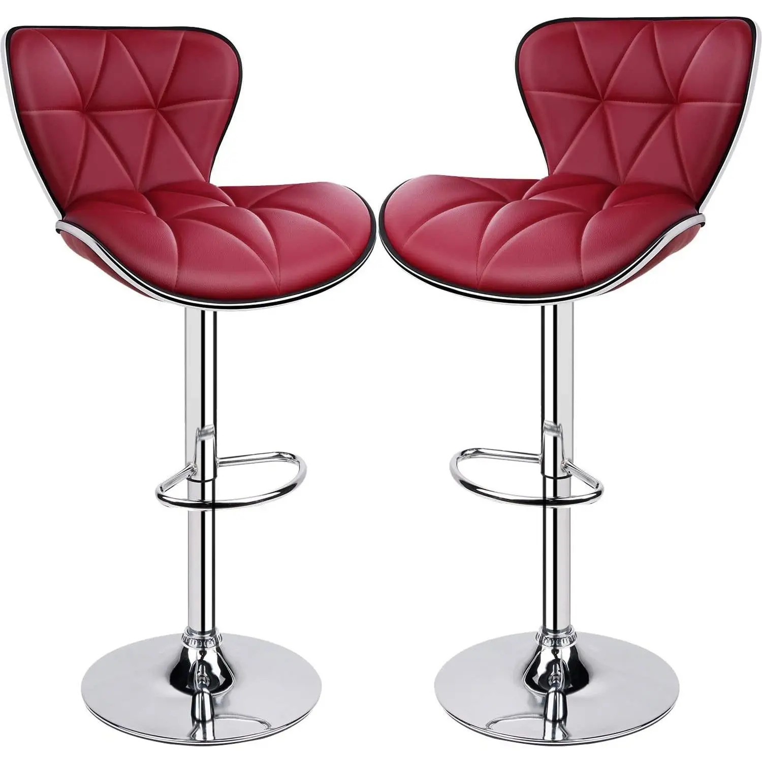 Leader Shell Back Bar Stools Set of 2, Adjustable Bar Stool with Back, Swivel Barstools (Wine Red)
