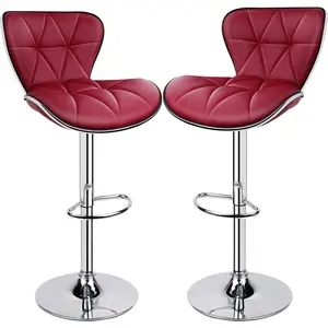 Leader Shell Back Bar Stools Set of 2, Adjustable Bar Stool with Back, Swivel Barstools (Wine Red)