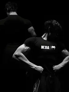 Men's Mma Snake Print Tight-Fit Short Sleeve Gym Quick-Dry T-Shirt, Running Training Top, Summer Casual Sportswear, Gym Tops