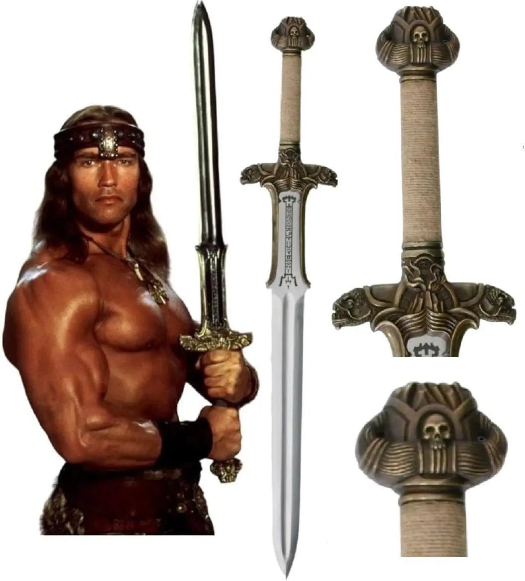 40" Conan-Inspired Metal Atlantean Sword Replica, Medieval Fantasy Decor Display Sword with Leather Sheath
