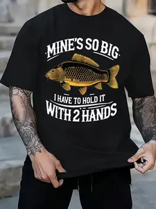 Fisherman Says Carp Joke Men'S Funny Carp Fishing T-Shirt Men'S Cool Duck Pattern Black Casual Crew Neck Short Sleeve Fishing Gift T-Shirt - Great for Summer Outdoor Fun