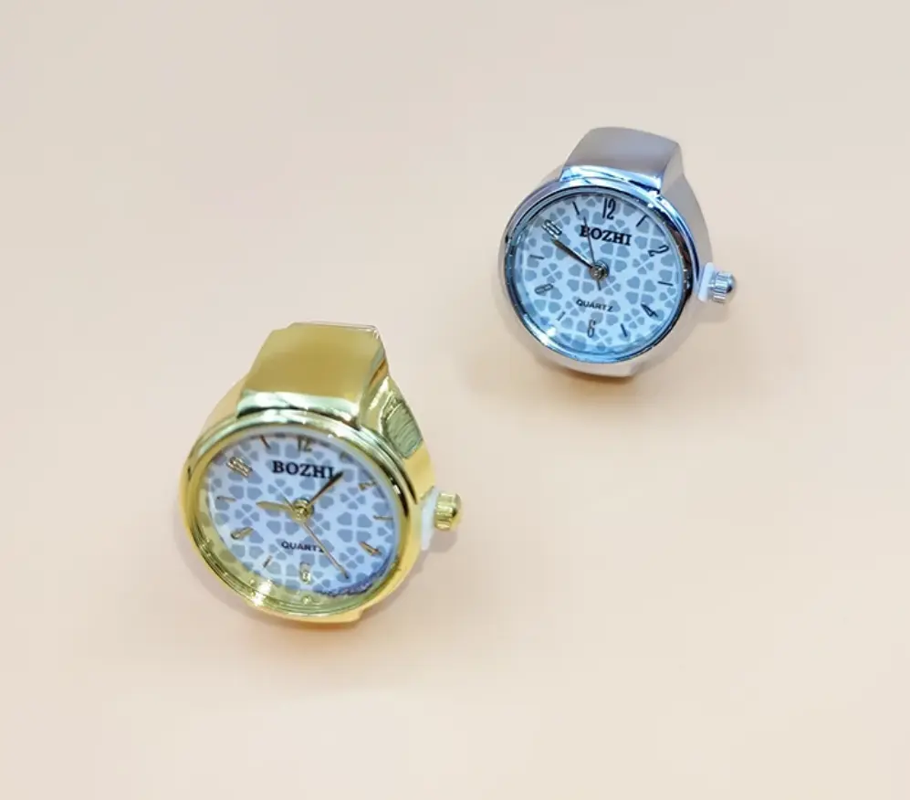 Quartz Creative Hearts Dial Alloy Shell Adjustable Analog Watch Ring (Size 6-10)