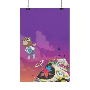 Takashi Murakami Pop Art Wall Art | Kanye Dropout Bear Purple Dreamy Poster | Elevate Streetwear Store & Bedroom Vibe