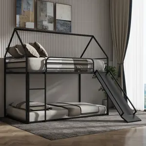 Bunk Bed Twin Size, House Bunk Bed Frame with Ladder and Guardrail, House Shaped with Metal Slats Support No Box Spring Needed Space Saving for Bedroom and Dorm