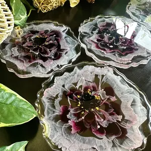 Handmade Burgundy Red Gold Peony Resin Coasters, Coasters Sets, Wedding Gift, Housewarming Gift, Gift Ideas, Transparent Flower Resin Coasters, Handmade Housewarming Gifts, Resin Art, Party Favor Gifts, Gift for Girls, Tea Cup Holders