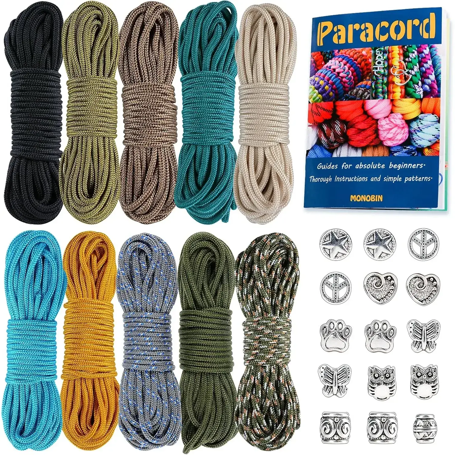 Micro Paracord,2mm 10Colors 20FT Paracord Combo Kit with Paracord Instructions and Charms​for Making Paracord Bracelets, Lanyards, Jewelry Making