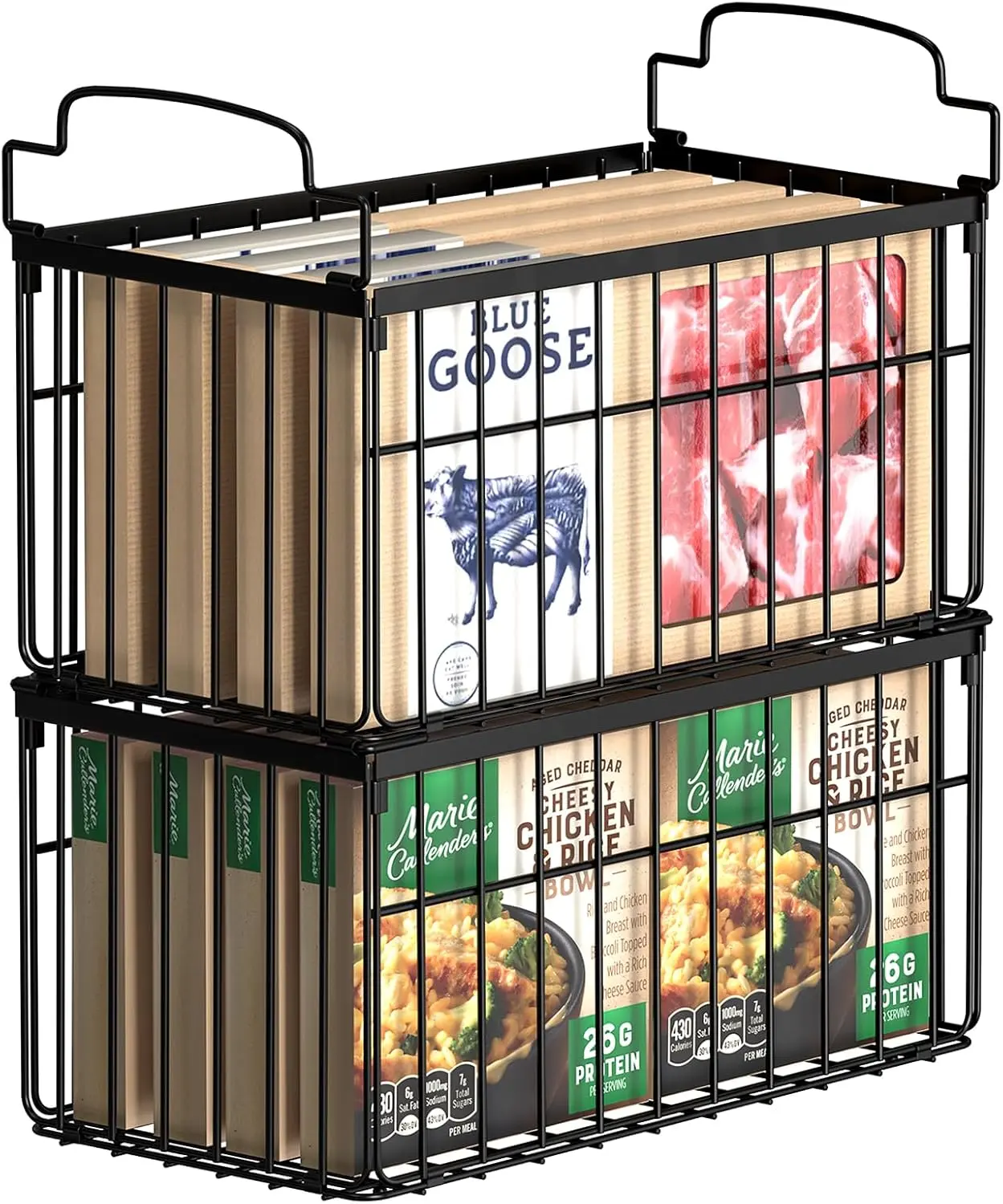 MSERCUOR Freezer Organizer Bins – 2 Pack Stackable Deep Freezer Storage Baskets with Handles