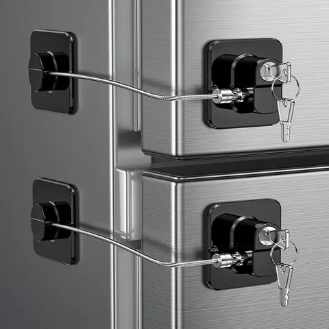 Upgraded Refrigerator Lock, 2 Pack Fridge Locks Freezer Lock with Keys, Secure Home Child Safety Locks, Adhesive Window Restrictor Lock,