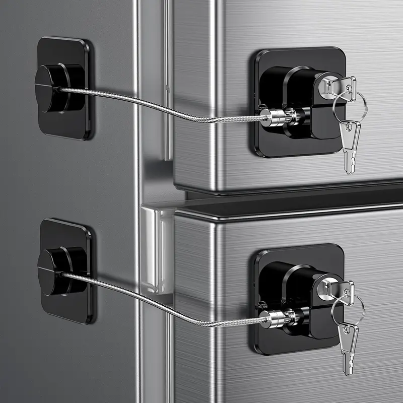 Upgraded Refrigerator Lock, 2 Pack Fridge Locks Freezer Lock with Keys, Secure Home Child Safety Locks, Adhesive Window Restrictor Lock,