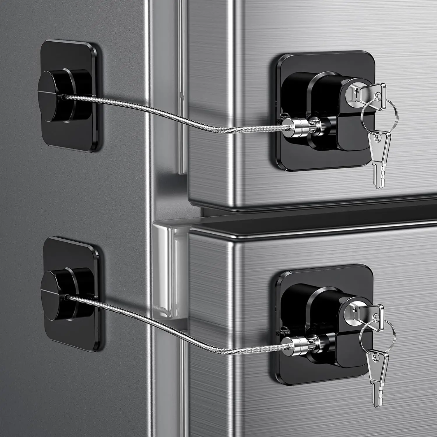 Upgraded Refrigerator Lock, 2 Pack Fridge Locks Freezer Lock with Keys, Secure Home Child Safety Locks, Adhesive Window Restrictor Lock,