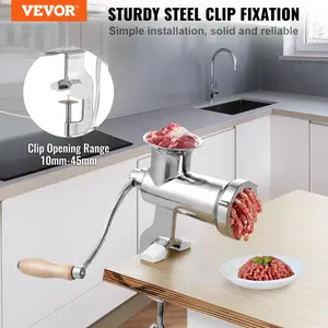 VEVOR Manual Meat Grinder, TikTokShopBlackFriday, 304 Stainless Steel Hand Meat Grinder with Steel Table Clamp, Meat Mincer Sausage Maker with 1 Cutting Blade, 2 Cutting Plates, Sausage Tube for Beef Pork Pepper Mushroom