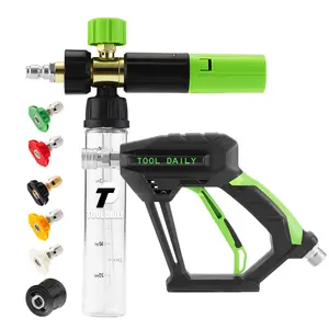 High Pressure Washer Gun Short Nozzle, Mini Foam Spray Head, 5 High Pressure Nozzles, 1/4 Inch Quick Connect, Karcher M22 Adapter Included, Foam Lance