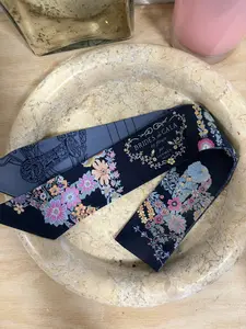 Pre-owned HERMÈS Silk Bag Accessories Hermes Navy Brides De Gala Twilly Scarf for Handbags